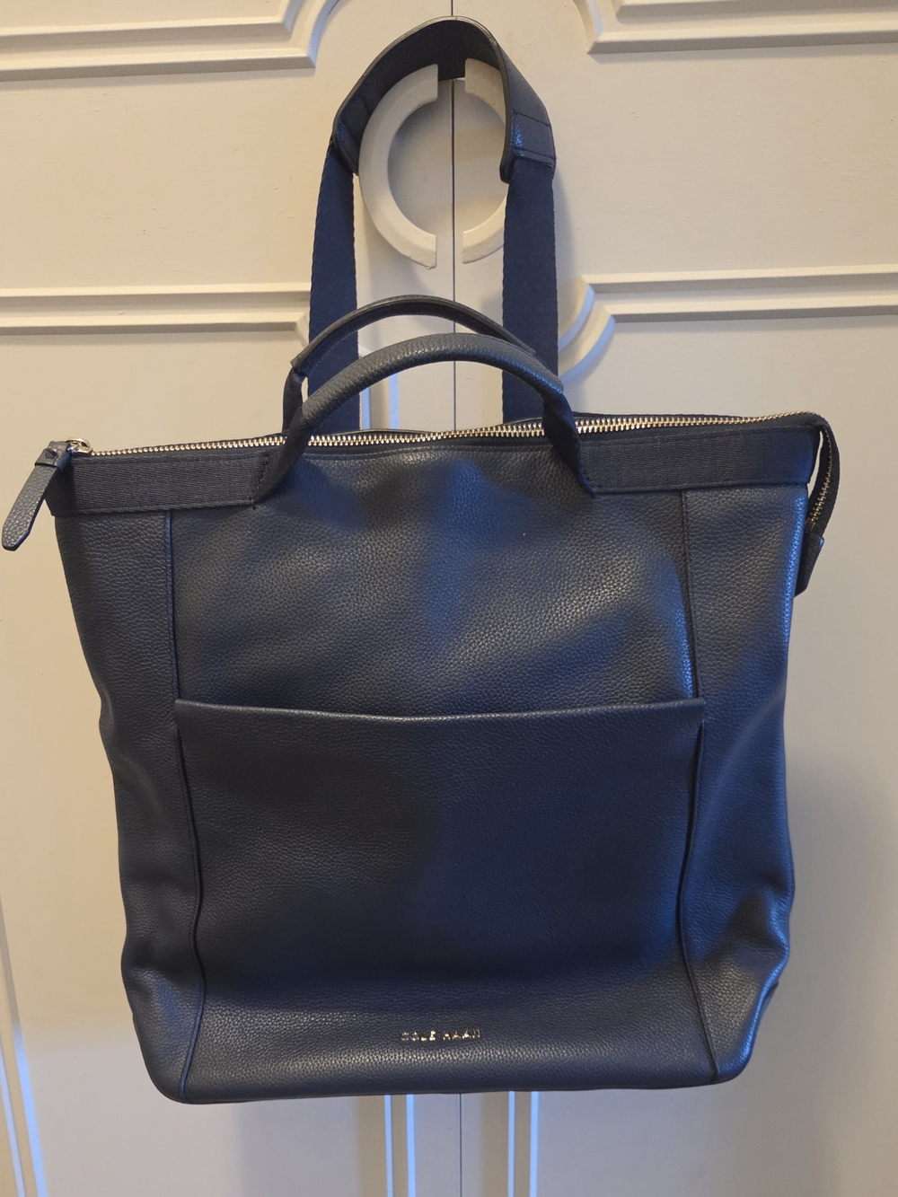 Classic Navy Leather Tote Bag - Unbranded